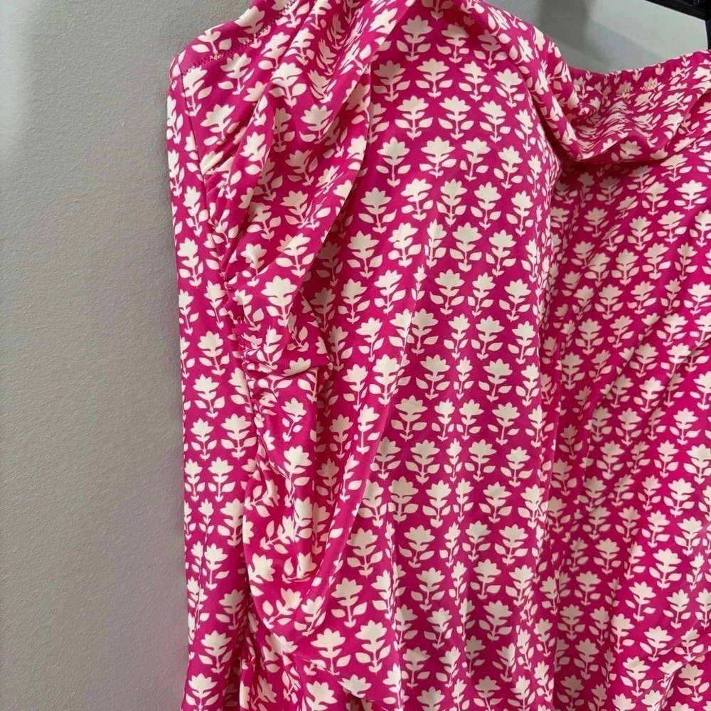 J.Crew pink patterned rouched strapless swimsuit size 22